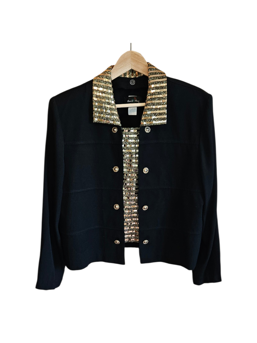 Vintage David Rose Night 16P Black Blazer Gold Metallic Sequin Stripe Statement